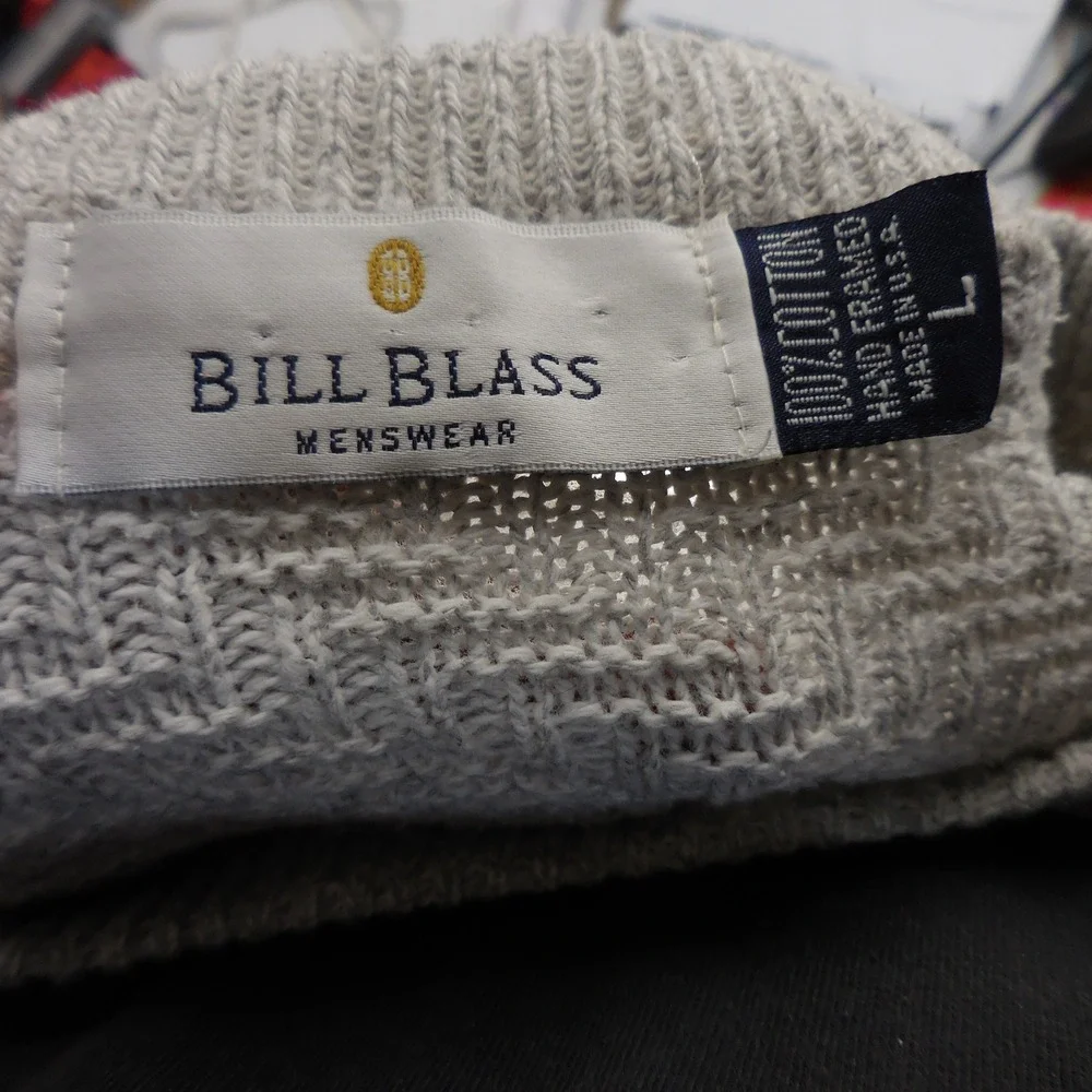 Bill Blass Menswear Gray Chevron Knit Cotton Sweater Mens Large Made in USA
